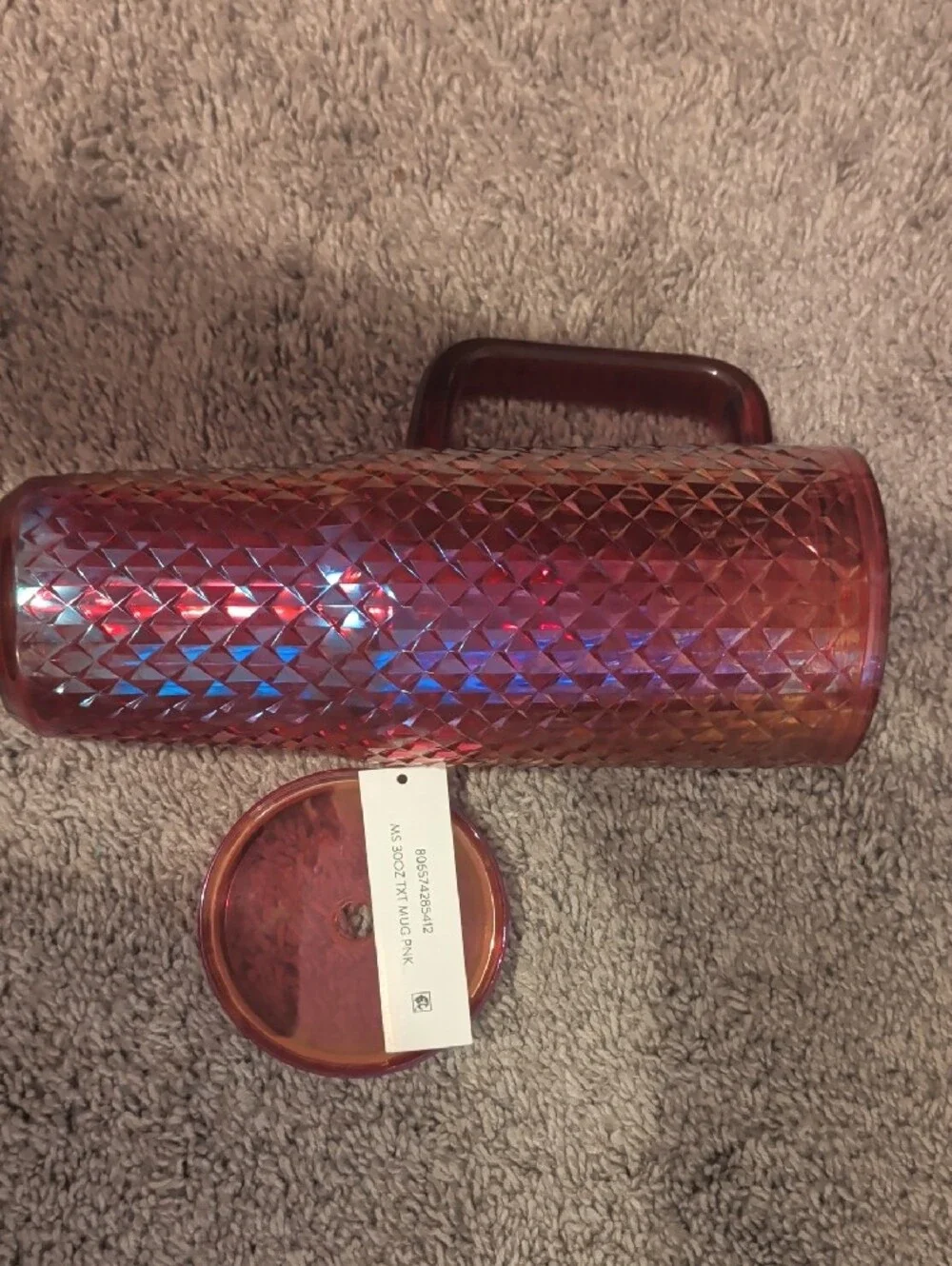 Mainstays Pink Iridescent Diamond-Texture Travel Mug with Handle